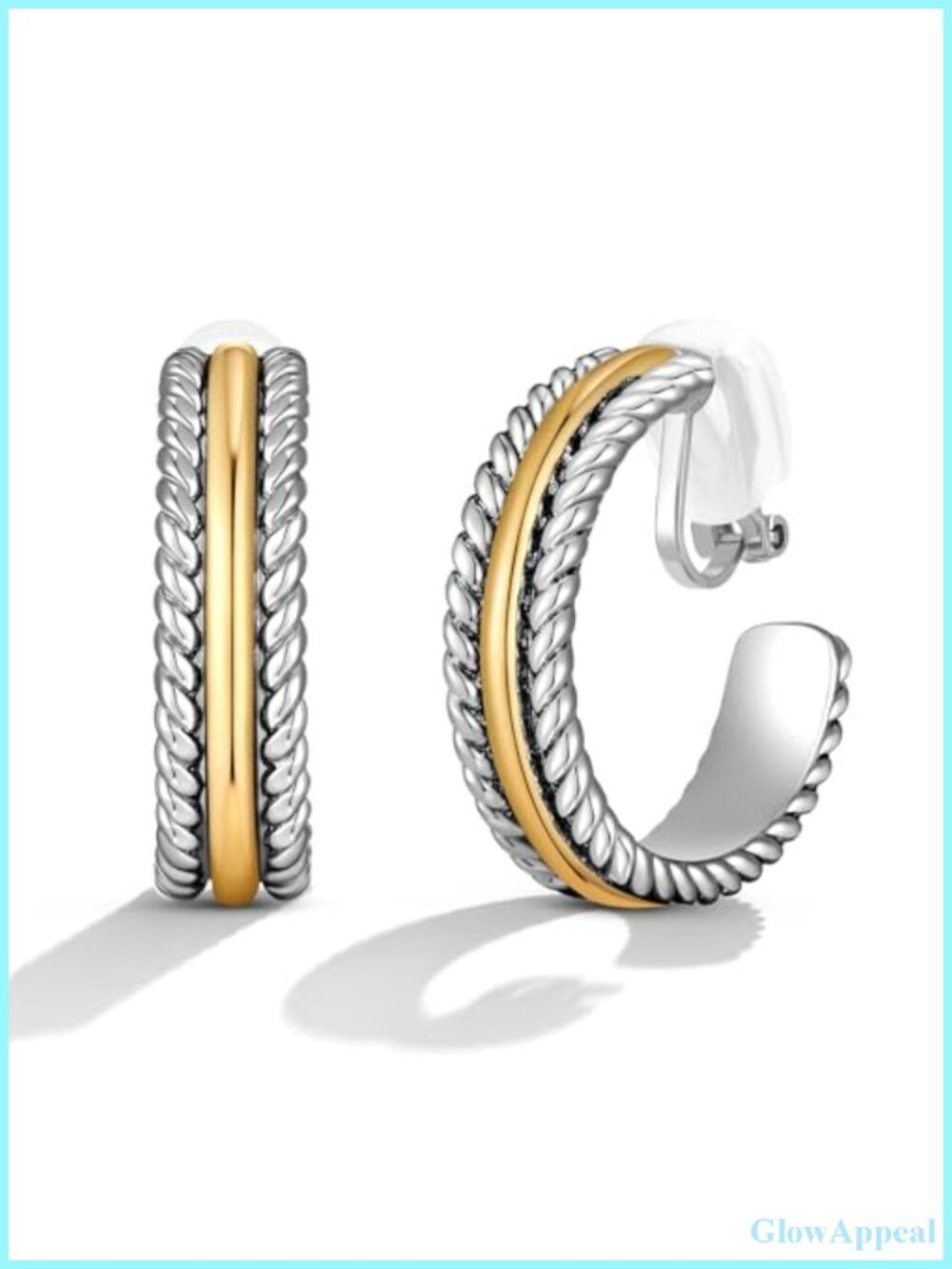 Two Tone Mixed Metal Clip-On Hoop Earrings Easy Wear Gift Boxed